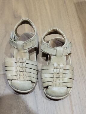 Kids Beige Leather Closed-Toe Sandals